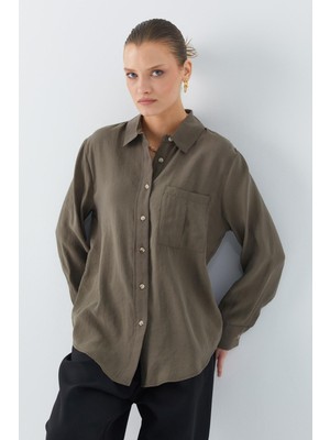 4628 Kadın Cep Detaylı Modal Gömlek Haki
