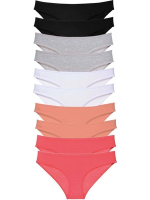 10 Adet Süper Eko Set Likralı Kadın Slip Külot Siyah Gri Beyaz Pudra Fuşya