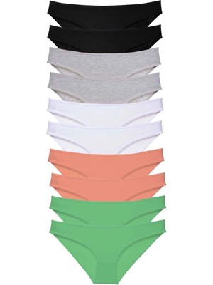 10 Adet Süper Eko Set Likralı Kadın Slip Külot Siyah Gri Beyaz Pudra Yeşil