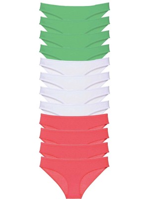12 Adet Süper Eko Set Likralı Kadın Slip Külot Yeşil Beyaz Fuşya