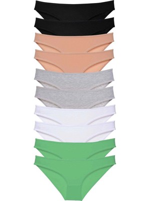 10 Adet Süper Eko Set Likralı Kadın Slip Külot Siyah Ten Gri Beyaz Yeşil