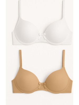 Dolgulu Balenli Fiyonklu Ten Sütyen 2’li Set,beyaz,ten – Şık ve Rahat