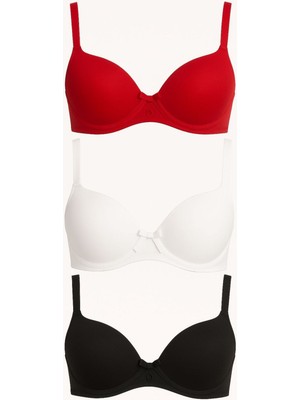 Dolgulu Balenli Fiyonklu Ten Sütyen 3’lü Set,kırmızı,siyah,beyaz – Şık ve Rahat