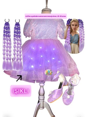 Payetli Mor Işıklı Elbise Kostüm + Mor Bubble Saç + Mor Topuklu Ayakkabı Seti Kuromi Düğün Parti Satıcının Ortalama Ürün Puanı  4.7