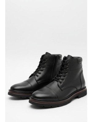 Lusive Hakiki Deri Siyah Fermuarlı Erkek Kışlık Bot LUASS27AL0043