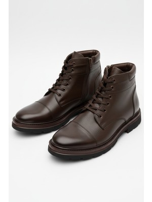 Lusive Hakiki Deri Kahverengi Fermuarlı Erkek Kışlık Bot LUASS27AL0043