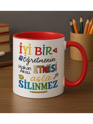 Bk Gift Kişiye Özel Iyi Bir Öğretmen Tasarımlı Kırmızı Kupa Bardak-2, Öğretmene Hediye, Öğretmenler Günü Hediyesi