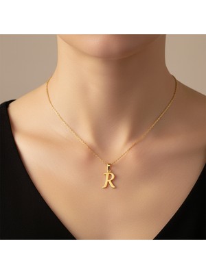 TabiTela 14 ayar altın kolye ucu Harf R   GM3059 1 gr