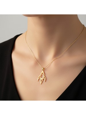 TabiTela 8 ayar altın kolye ucu roket gemisi   GM4948 0.5 gr