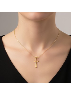 TabiTela 14 ayar altın kolye ucu Mısır Ankh   GM4323 0.5 gr