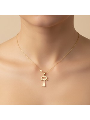 TabiTela 14 ayar altın kolye ucu Mısır Ankh   GM4322 1 gr