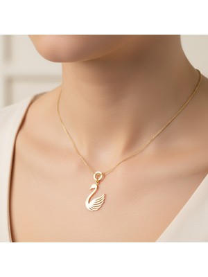 TabiTela 14 ayar altın kolye ucu kuğu GM5094 1 gr