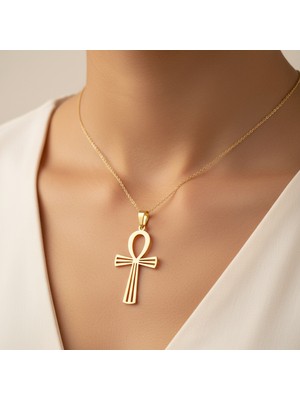 TabiTela 14 ayar altın kolye ucu Mısır Ankh   GM6725 0.5 gr