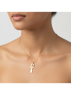 TabiTela 14 ayar altın kolye ucu Mısır Ankh   GM6730 1 gr