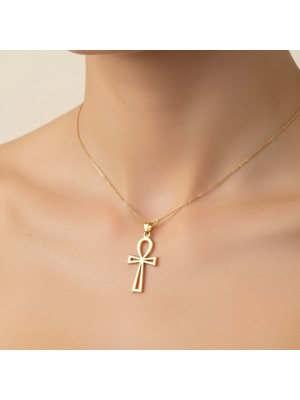 TabiTela 14 ayar altın kolye ucu Mısır Ankh   GM6727 1 gr