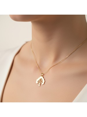 TabiTela 8 ayar altın kolye ucu meşe   GM7655 1 gr