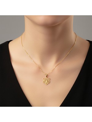 TabiTela 14 ayar altın kolye ucu leopar   GM7344 1 gr