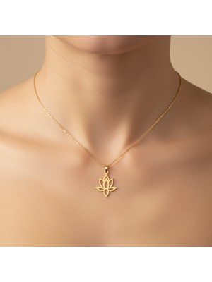 TabiTela 14 ayar altın kolye ucu lotus   GM7439 1 gr