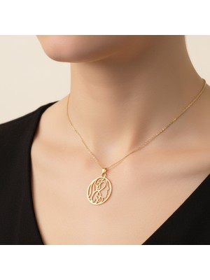 TabiTela 8 ayar altın kolye ucu çizgi sanatı portresi   GM7392 1 gr