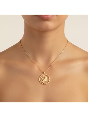 TabiTela 8 ayar altın kolye ucu çizgi sanatı portresi   GM7393 1 gr