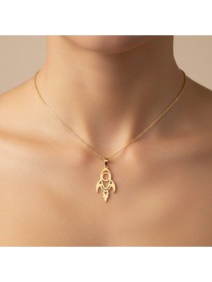 TabiTela 8 ayar altın kolye ucu roket gemisi   GM7940 0.5 gr