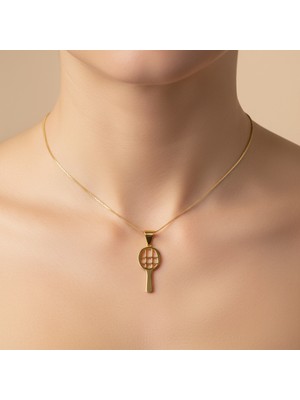 TabiTela 8 ayar altın kolye ucu badminton raketi GM9079 0.5 gr