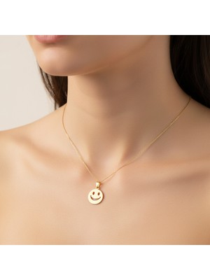 TabiTela 14 ayar altın kolye ucu gülen yüz GM8070 1 gr