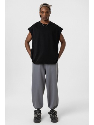 Basıc Paça Lastikli Oversize Eşofman Alt Açık Füme
