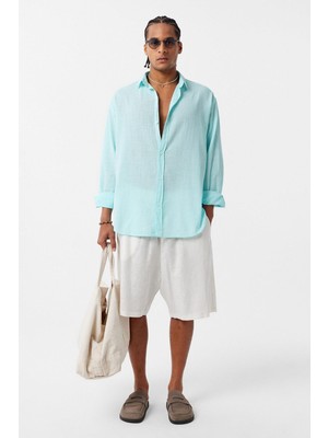 Basic Oversize Pamuk  Keten Gömlek Mint