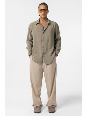 Oversize Modal Kumaş Gömlek Haki