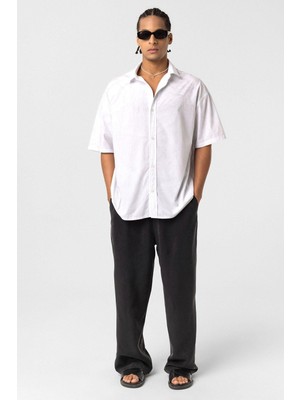 Oversize Yıkamalı Poplin Gömlek Ekru