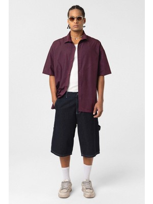 Oversize Yıkamalı Poplin Gömlek Bordo