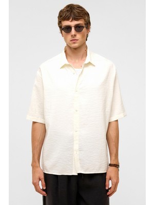 Basic Oversize Kısa Kollu Modal  Gömlek Ekru
