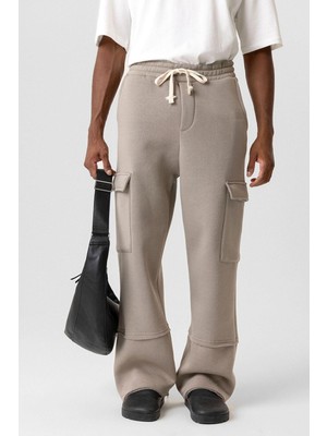 Basıc Kargo Cepli Baggy Eşofman Altı Vizon