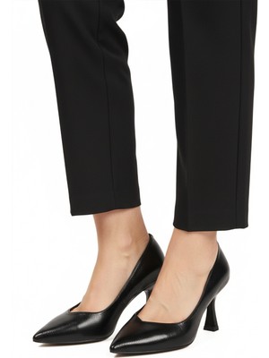 Siyah Kırışık Kısa Ince Topuklu Kadın Abiye Ayakkabı 357190 Z