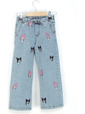 Dmb Kız Çocuk Kromi Nakışlı Denim Pantolon 4-9 Yaş Mavi