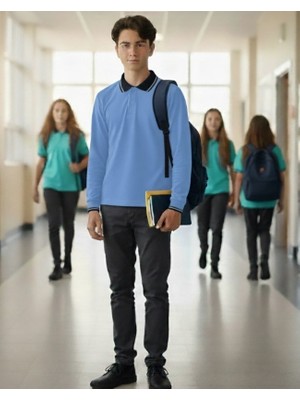 Çizgi Polo Yaka Okul T-Shirt %100 Pamuklu