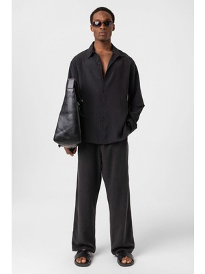 Çift Kol Detaylı Oversize Gömlek Siyah