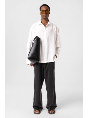 Çift Kol Detaylı Oversize Gömlek Beyaz