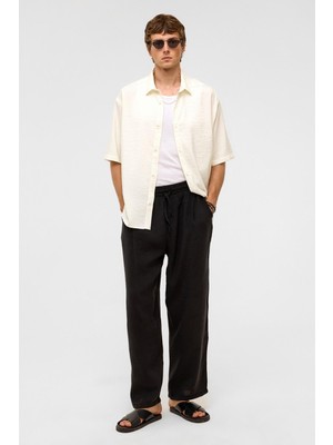 Basic Oversize Kısa Kollu Modal  Gömlek Ekru