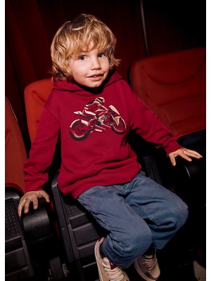 Mayoral Erkek Çocuk Kırmızı Şardonlu Kapüşonlu Sweatshirt | 4-10 Yaş, Motosiklet Baskılı