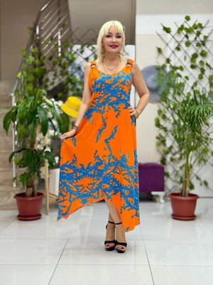 HL14020 Omzu Halkalı Askılı Viskon Hilal Elbise