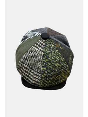 Külah Erkek Patchwork Tweed Yün Kasket İngiliz Newsboy Şapka