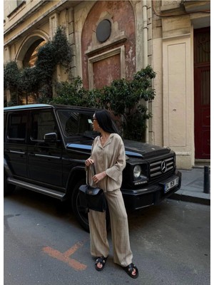 Kadın Keten Gömlekli Pantolon Takım