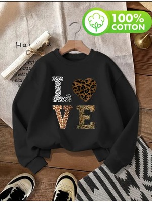 Love Desen Detaylı Bisiklet Yaka Içi Polarlı Sweatshirt