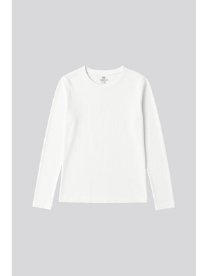 Beyaz O Yaka Standart Fit Uzun Kollu Basic Kadın T-Shirt - 97312