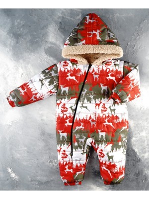 Yenisevimli Geyik Figürlü Kapüşonlu Içi Kürklü Kozmonot Tulum