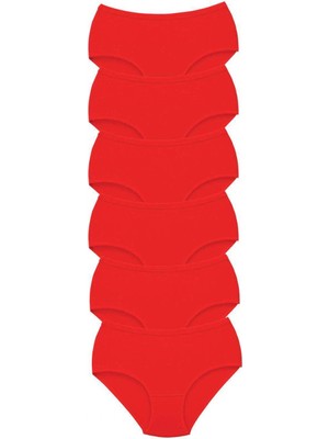 6 Adet Tutku Kadın Yüksek Bel Bato Kalın Lastik Külot Kırmızı