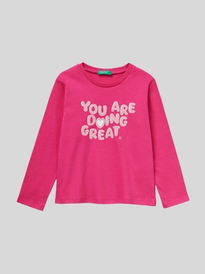 Benetton Kız Çocuk Baskılı Sweatshirt 1-6 Yaş Fuşya