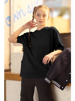 Dmb Kız Çocuk Oversize Tshirt 11-15 Yaş Siyah
